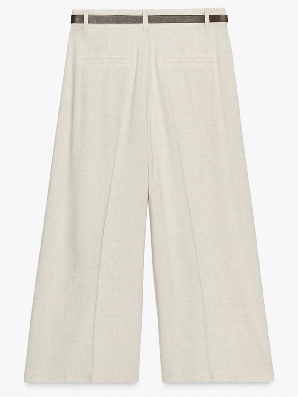 Zara NWT Cream Linen Blend Culotte Style Cropped Wide Leg Trousers (Medium)